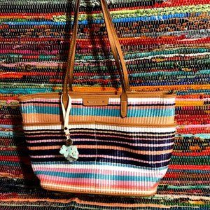 ROSETTI Double Handle Woven Carry Tote Bag Purse Handbag - Multi Stripes